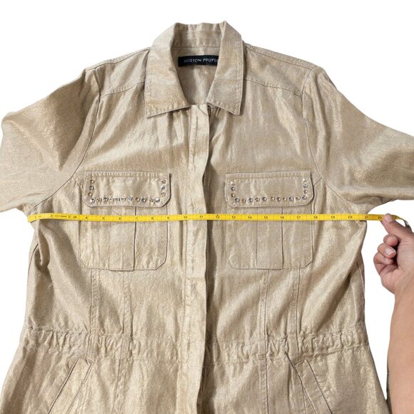 Boston Proper Gold Glitter Metallic Zip Jacket Studded Cargo Long Jacket  SZ L - Picture 4 of 8